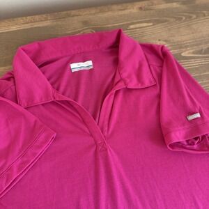 Columbia Womens Large Bright Pink Short Sleeve‎ V-Neck Polo Collared Shirt